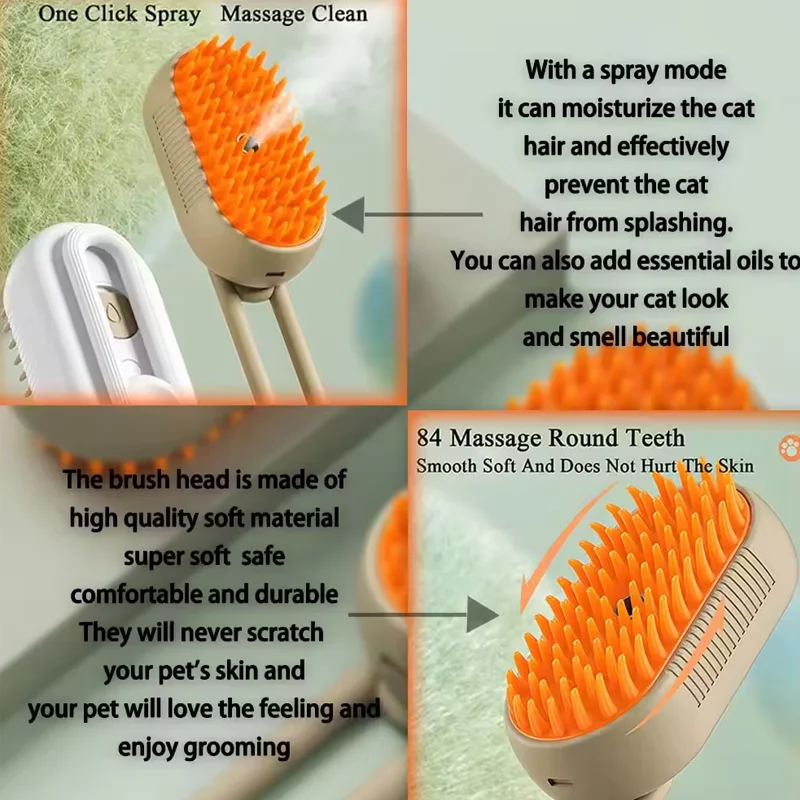 New Pet Spray Comb for Cats and Dogs Pet Electric Spray Hair Removal Comb One Key Spray Anti-Flying Massage Brush, Clean Massage