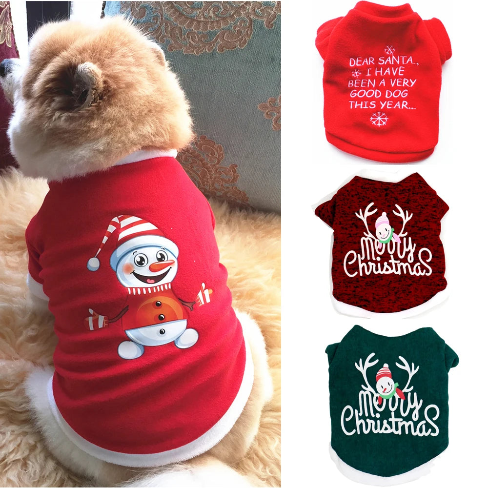 Dog Theremal  Christmas Tshirt Home Wear Snowmen Reindeer Winter Warm Hoodie Pullover New Year Gift