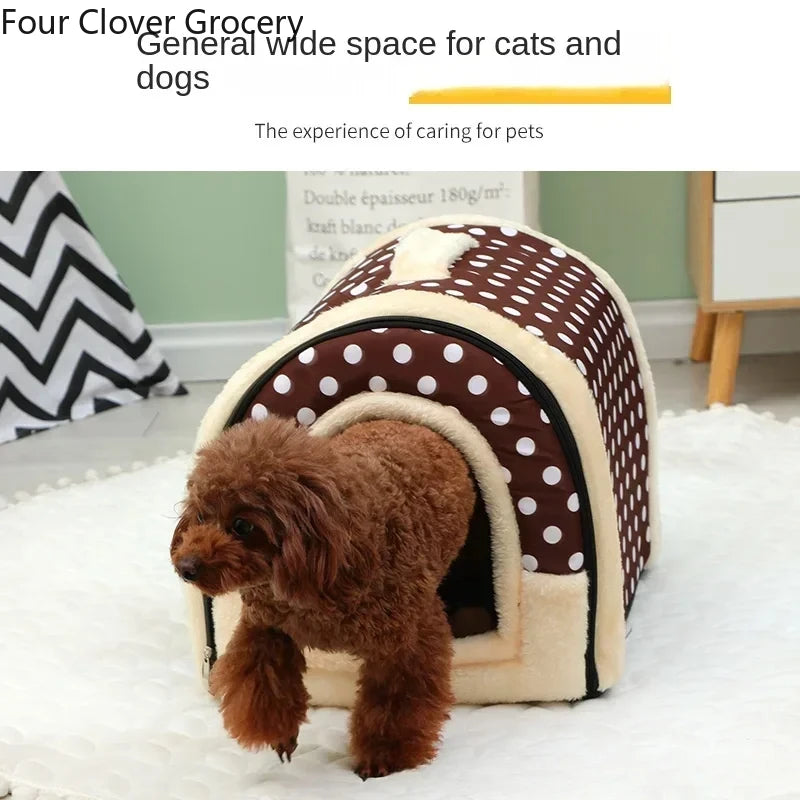 Pet Bed Dog House Kennel Soft Tent Indoor Enclosed Warm Plush Sleeping Nest Basket with Removable Cushion Travel Dog Accessory