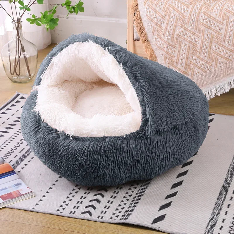 Soft Plush Round Cat Bed Pet Mattress Warm Comfortable Basket Cat Dog 2 in 1 Sleeping Bag Nest for Small Dogs