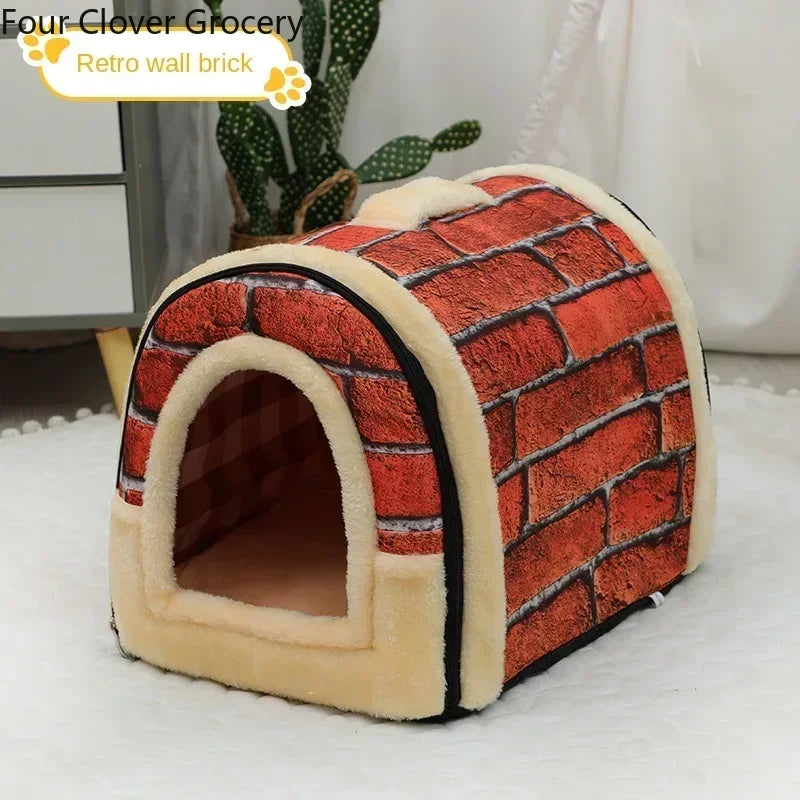 Pet Bed Dog House Kennel Soft Tent Indoor Enclosed Warm Plush Sleeping Nest Basket with Removable Cushion Travel Dog Accessory